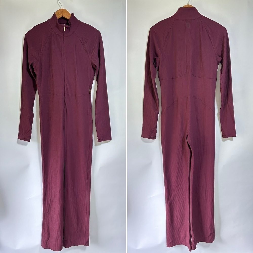 ATHLETA + ALICIA KEYS Goddess Bodysuit jumpsuit ribbed bootcut stretch Maroon